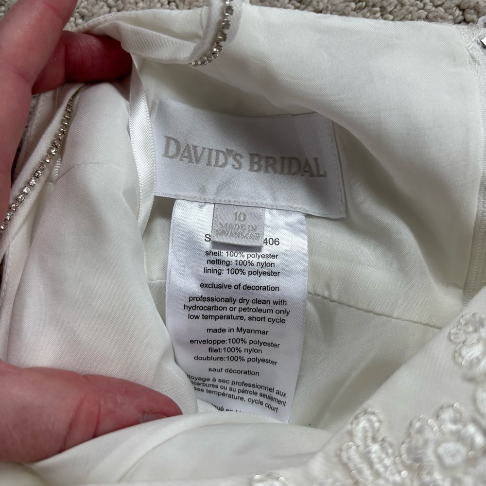 David's Bridal Ivory Floral Appliqué Spaghetti Strap Flower Girl Dress - Picture 5 of 7